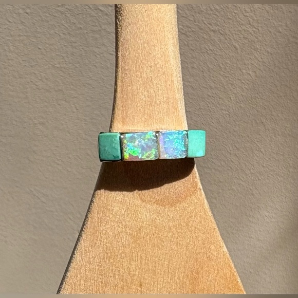Turquoise and Opal Ring in silver setting - Picture 8 of 12